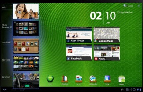 Acer ICONIA TAB A500 Home Screen