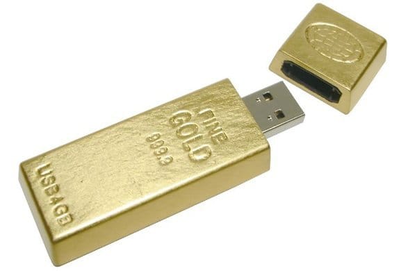 Flashdisk IO-Data: Penyimpan Data Berlapis Emas 19 22 Gold ignot USB drive