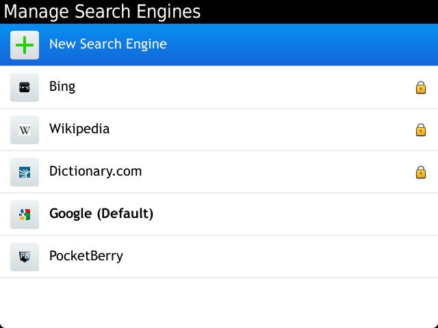 Merubah default search engine di Blackberry OS 7