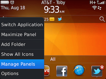 Tips : Memperlihatkan atau Menyembunyikan Panel Homescreen di Blackberry OS7 23 Manage Panel Blackberry OS7 1