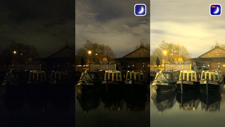Hasil foto menggunakan NightCap Pro di iPhone 5s: (Kiri) hasil foto standard dari aplikasi kamera iPhone. (Tengah) menggunakan aplikasi NightCap standard, dan (Kanan) menggunakan aplikasi NightCap Pro. 