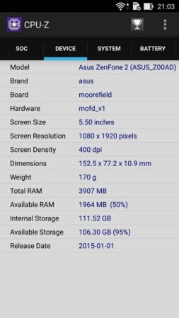 CPU Z Asus Zenfone 2 Deluxe SE 3