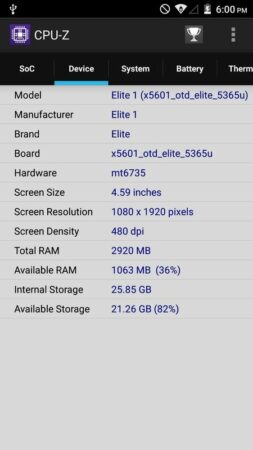 CPU Z Leagoo Elite 1 1