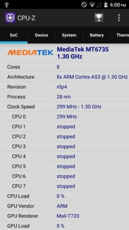 CPU Z Leagoo Elite 1 3