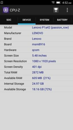 Screenshot Lenovo CPU Z VIBE P1 Turbo 16