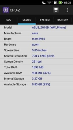 Asus Zenfone Max CPU Z 2