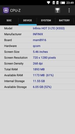 Infinix Hot 3 CPU Z 1
