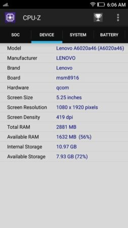 Lenovo VIBE K5 Plus CPU Z 2