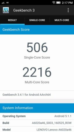Lenovo VIBE K5 Plus Geekbench