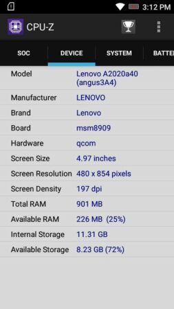 Lenovo VIBE C CPU Z 2