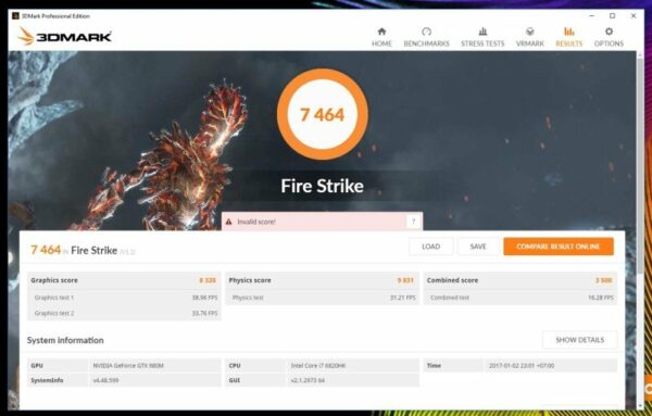 Review Lenovo IdeaPad Y900-17ISK 33 Firestrike Lenovo ideapad Y900