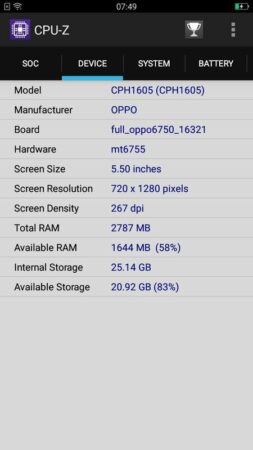 Oppo A39 CPU Z 2