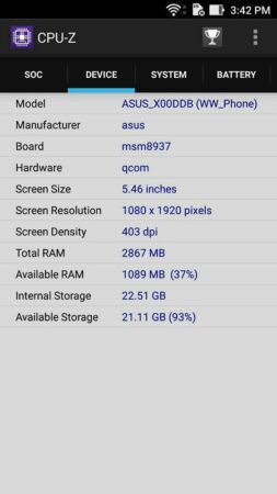 Asus ZenFone 3 Max ZC553KL CPU Z 3