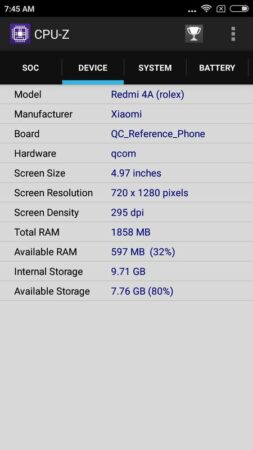 Xiaomi Redmi 4A CPU Z 3