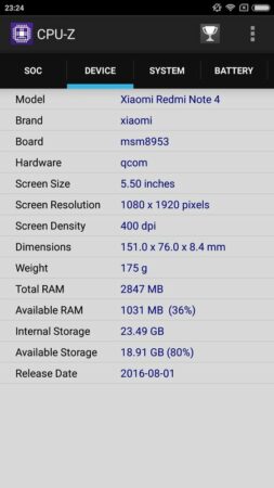 Xiaomi Redmi Note 4 CPU Z 2