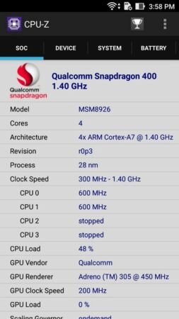 Asus ZenFone Live CPU Z 1