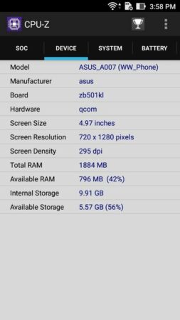 Asus ZenFone Live CPU Z 2