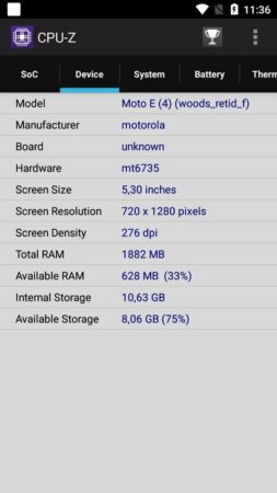Moto E4 CPU Z 2