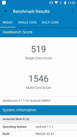 Moto E4 Geekbench 4