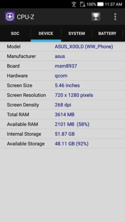 Asus ZenFone 4 Selfie CPU Z 3