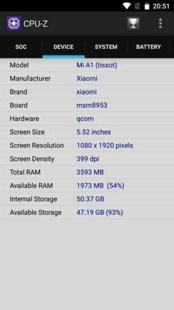 Xiaomi Mi A1 CPU Z 3