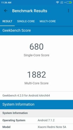 Xiaomi Redmi Note 5A Geekbench