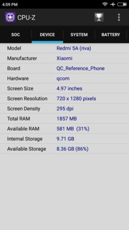 Xiaomi Redmi 5A CPU Z 1