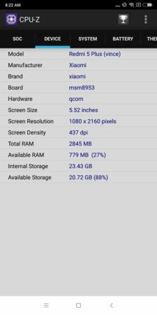 Xiaomi Redmi 5 Plus CPU Z 3