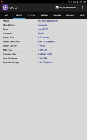 Galaxy Tab A 2017 CPU Z 2