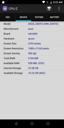 Asus Zenfone Max Pro M1 CPU Z 2