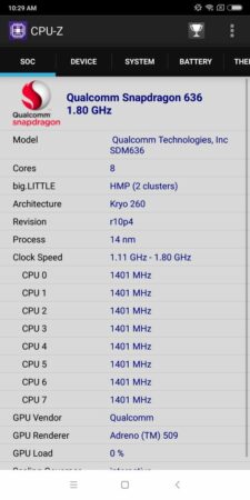 Redmi Note 5 CPU Z 1