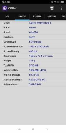 Redmi Note 5 CPU Z 2