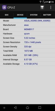 ZenFone Live L1 CPU Z 2