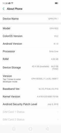 Oppo F9 ColorOS 5.2 5