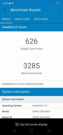 Oppo A3s Geekbench