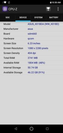 Asus ZenFone Max Pro M2 CPU Z 3