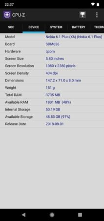 Nokia 6.1 Plus CPU Z 3