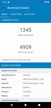 Nokia 6.1 Plus Geekbench
