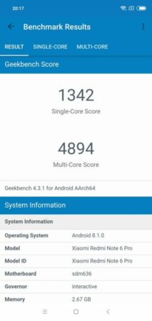 Redmi Note 6 Pro Geekbench