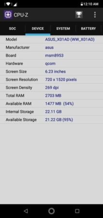 Asus ZenFone Max M2 CPU Z 3