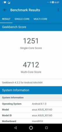Asus ZenFone Max M2 Geekbench