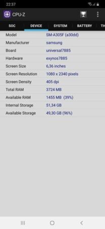 Samsung Galaxy A30 CPU Z 3
