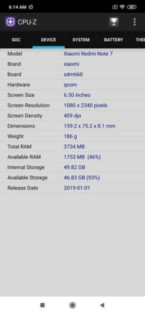 Redmi Note 7 CPU Z 2