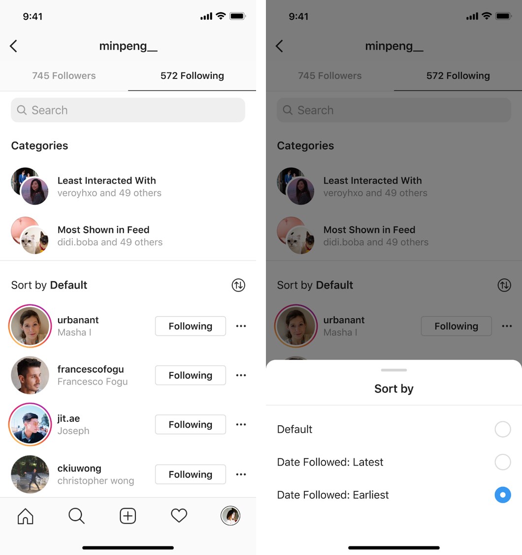 Instagram Pengelompokan Akun yang Diikuti
