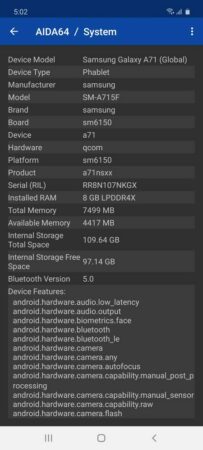 Samsung Galaxy A71 AIDA64 1