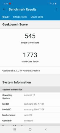 Samsung Galaxy A71 Geekbench 5