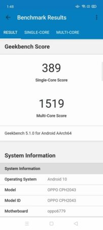 OPPO Reno3 Geekbench