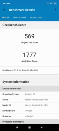 Redmi Note 9 Pro Geekbench