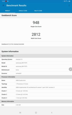 Geekbench Galaxy Tab S7
