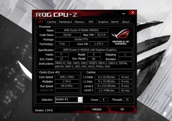 CPU Z ROG Zephyrus G14 1